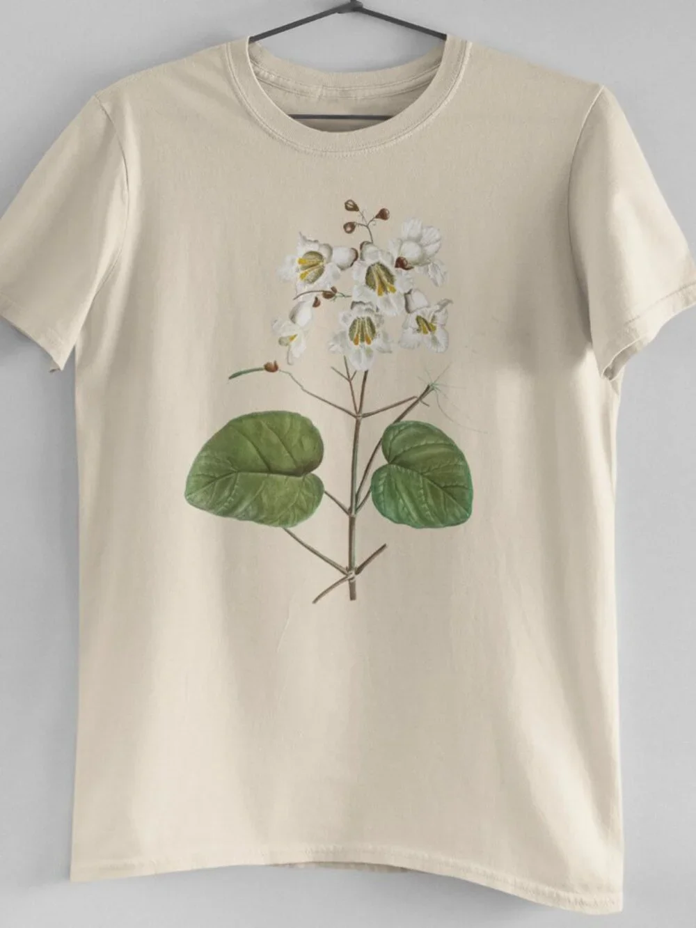 Indian Bean Tree Vintage Floral Print Short Sleeve Graphic Tee T-shirt S-XXL